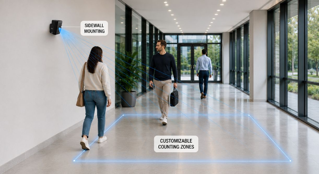 SensMax TAC-B EWP radarsensor met zijwandmontage voor realtime personentelling