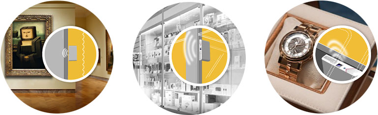 Alarmsensor achter een schilderij voor beveiliging in een museum