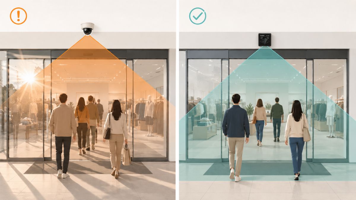 Vergelijking tussen camera en SensMax radar voor personentelling