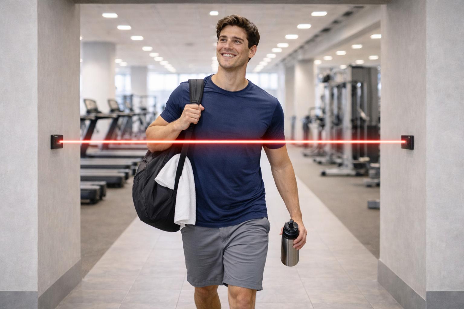 SensMax D3 bidirectionele personentellers geïnstalleerd in een sportschool
