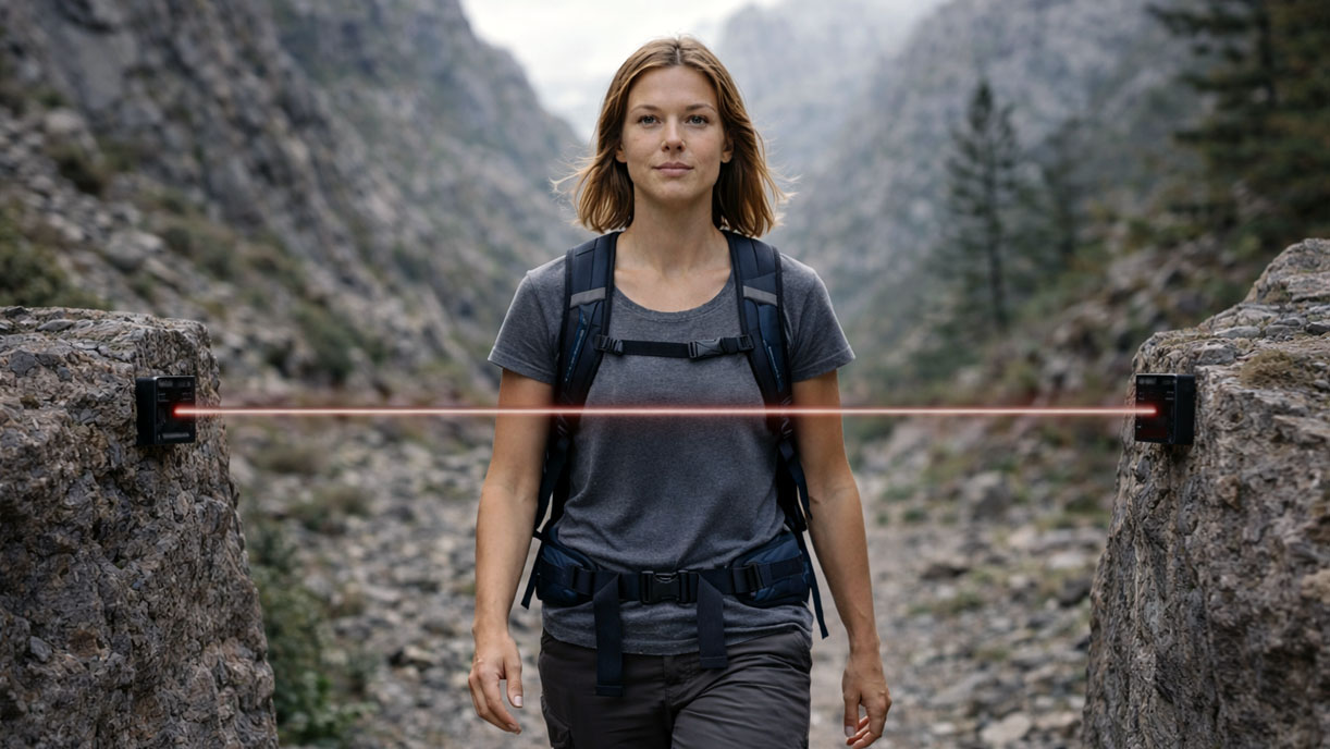 SensMax SE sensor voor personentelling buiten op een wandelpad