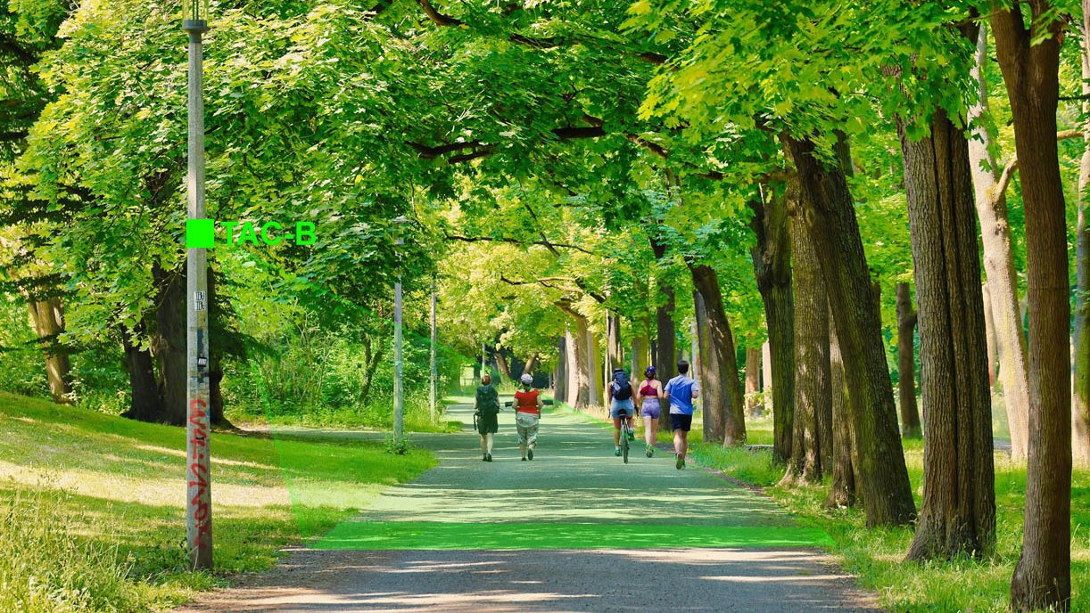 SensMax TAC-B-radarsensor voor het tellen van voetgangers en fietsers in een openbaar park