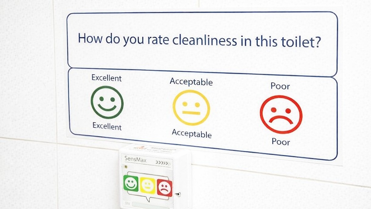 Draadloze feedbackterminal voor hygiënemonitoring in toiletten en sanitaire ruimtes