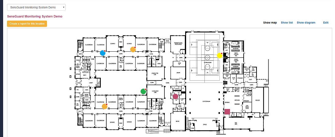 Plattegrond met sensoren voor temperatuurmonitoring
